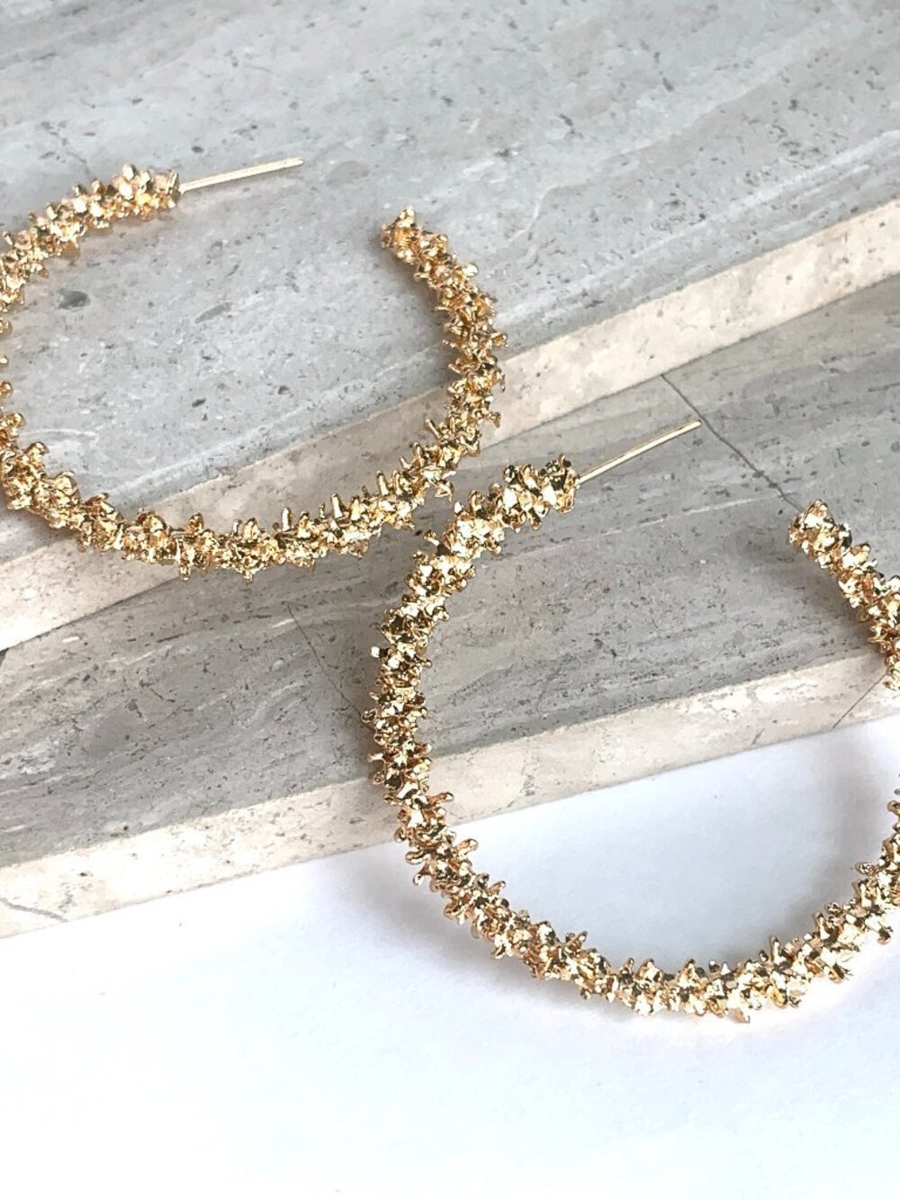 NEW Anthropologie Gold Textured Hoop Earrings